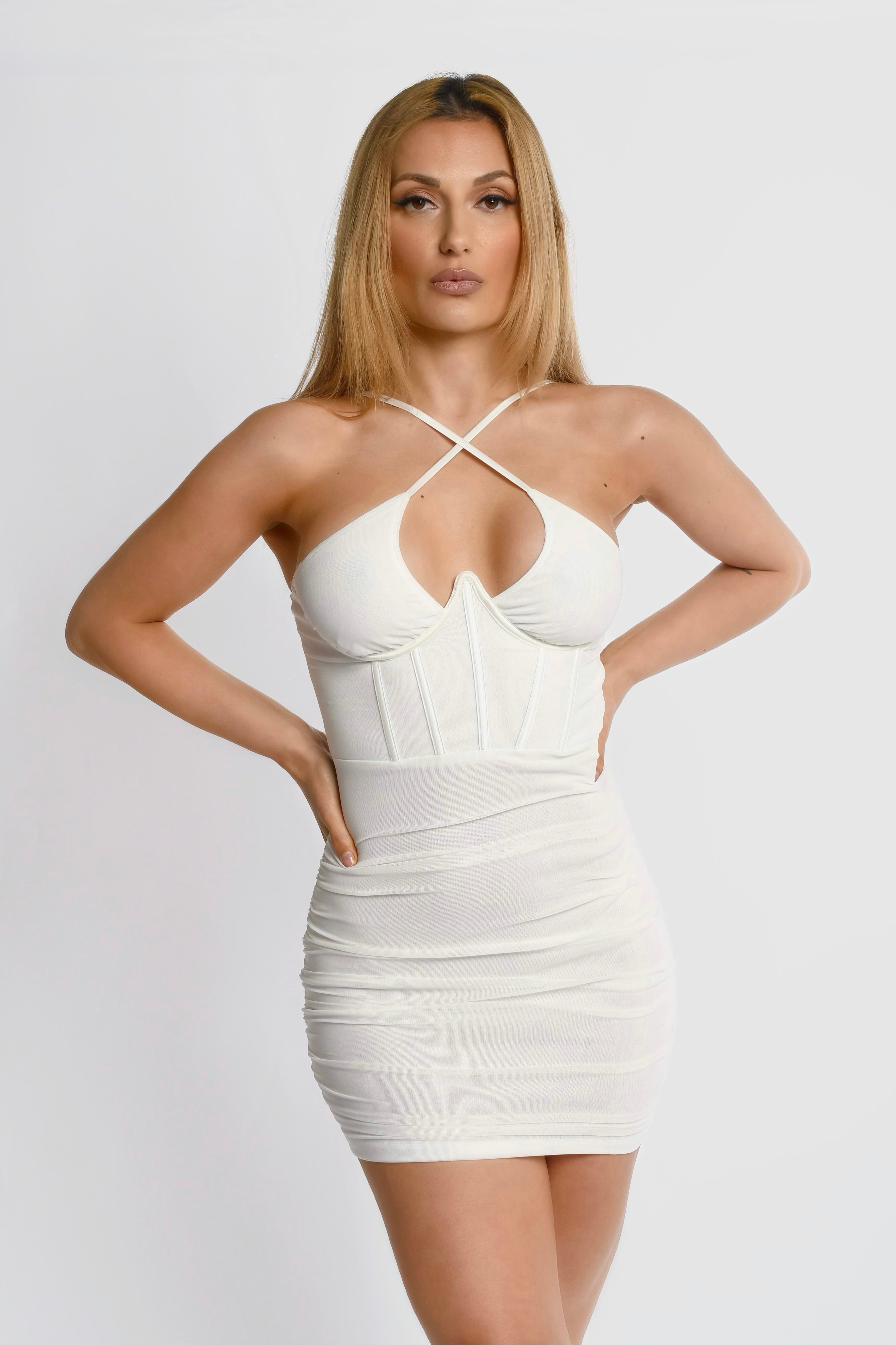 cross strap mini dress Women's Best Of Luck Criss Cross Back Strap Bodycon Mini Dress in Black